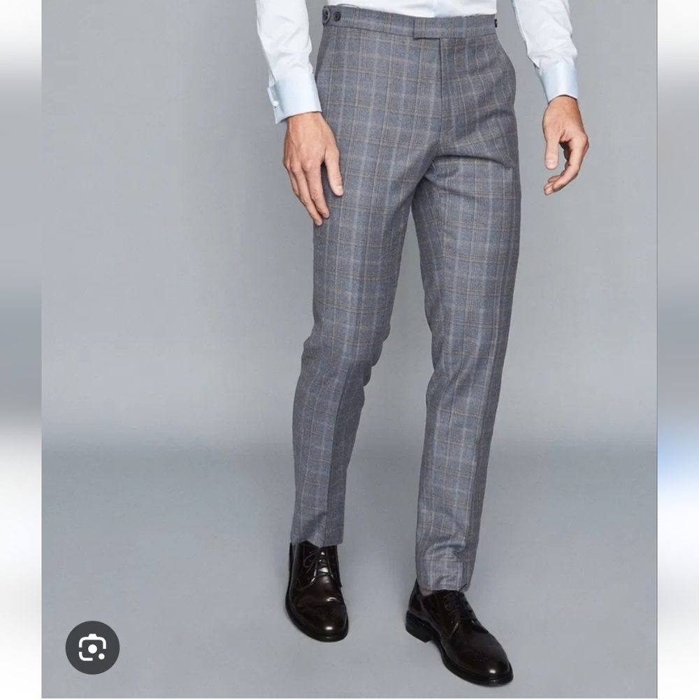 || REISS || Glover dress pants, wool, slim fit, blue plaid, men's, 30x34